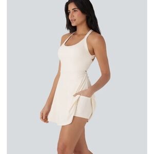 HALARA Cream Sleeveless Dress with Pockets